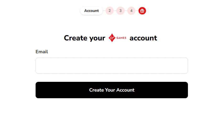 Virgin Games registration screen before personal information is entered