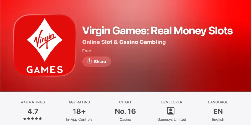 Official Virgin Games mobile app store listing